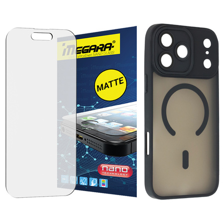 Szkło hybrydowe do iPhone 17 Pro Max MATOWE + MagSafe ETUI czarne TPU