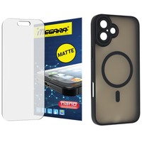 Szkło hybrydowe do iPhone 16 MATOWE + MagSafe ETUI czarne TPU